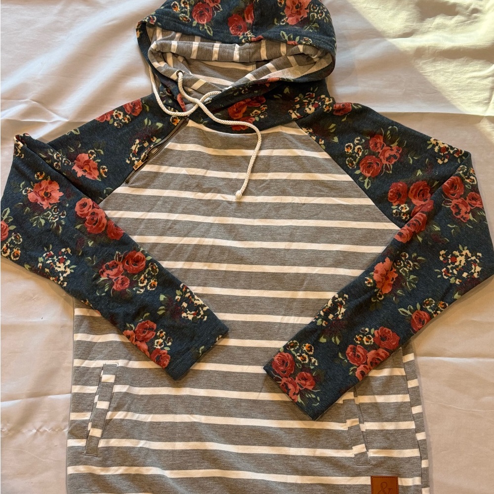 AMPERSAND AVE Floral and Striped Hoodie